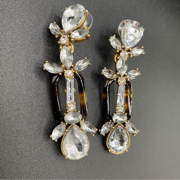 J.Crew Signed Tortoise Shell and Chunky Sparkly Dangle Earrings - Picture 1 of 11